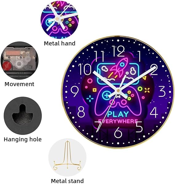 Horloge murale rétro-gamer cadran sombre détails