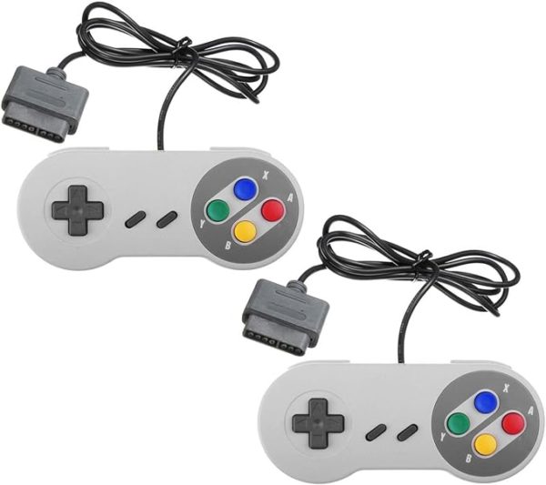 TRIXES 2 x Manette de Jeu Rétro Compatible Snes couleur grise filaire port original